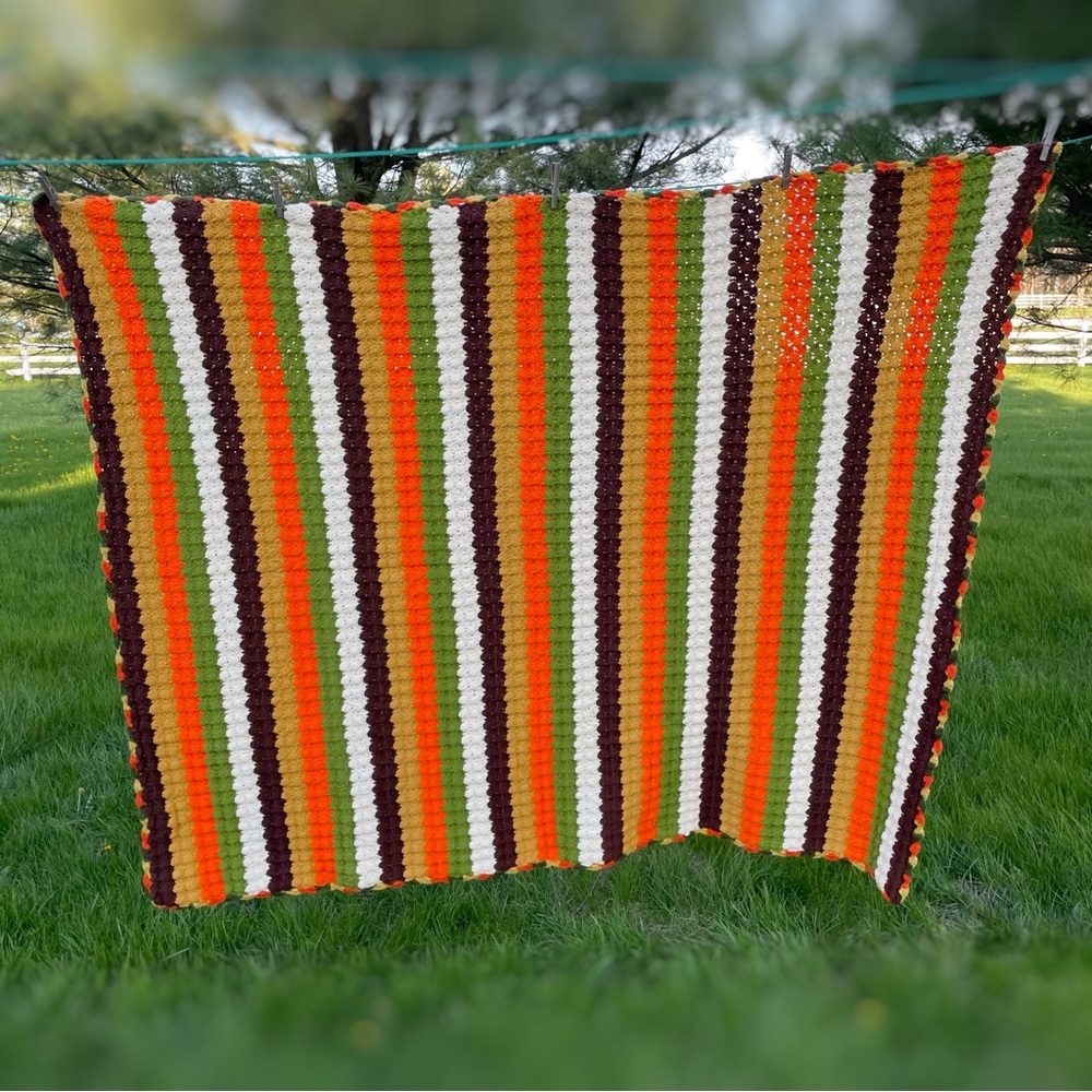 Vintage 70s/80s Knit Crocheted Afghan Throw Blanket